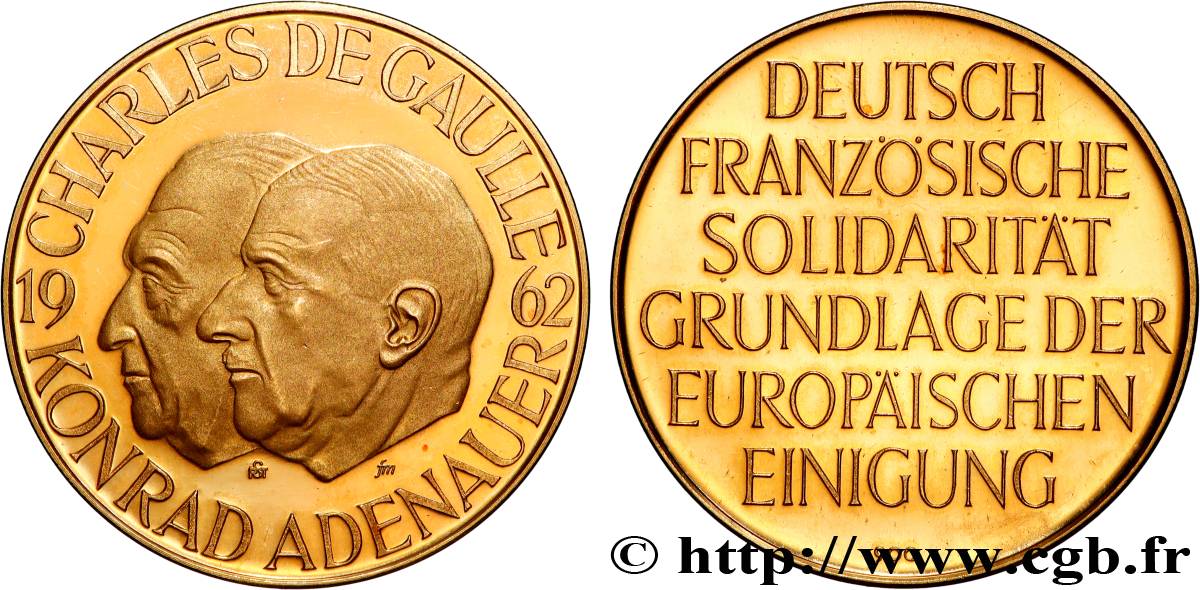 QUINTA REPUBLICA FRANCESA Médaille, De Gaulle et Adenauer, Amitié franco-allemande EBC
