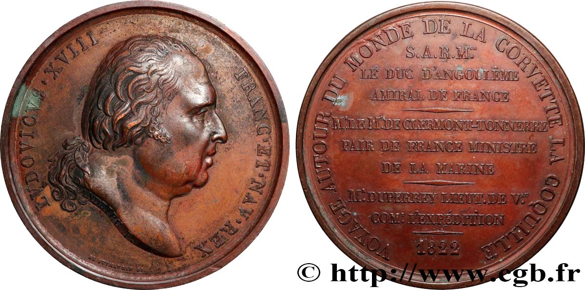 LOUIS XVIII Médaille, Voyage de la corvette “La Coquille” TTB+/SUP