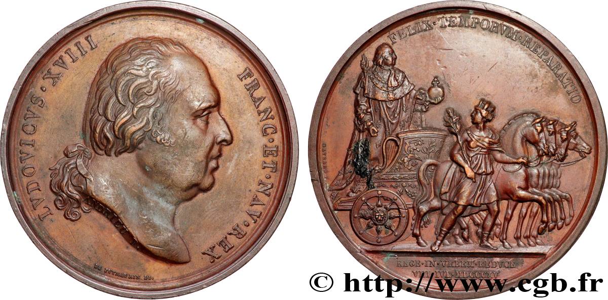 LOUIS XVIII Médaille, Seconde entrée de Louis XVIII à Paris TTB+/TTB