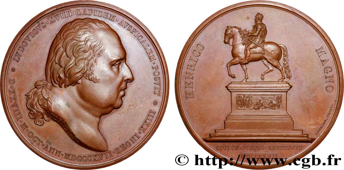 LUIGI XVIII Médaille, Statue équestre d’Henri IV q.SPL/SPL