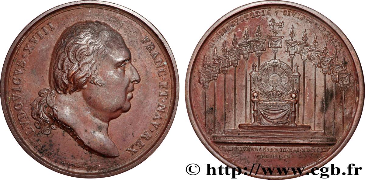 LOUIS XVIII Médaille, Premier anniversaire de la première entrée du roi à Paris TTB