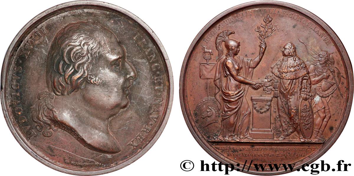 LOUIS XVIII Médaille, Retrait des troupes alliées TTB