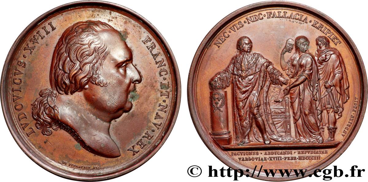 LOUIS XVIII Médaille, Refus de Varsovie AU/AU