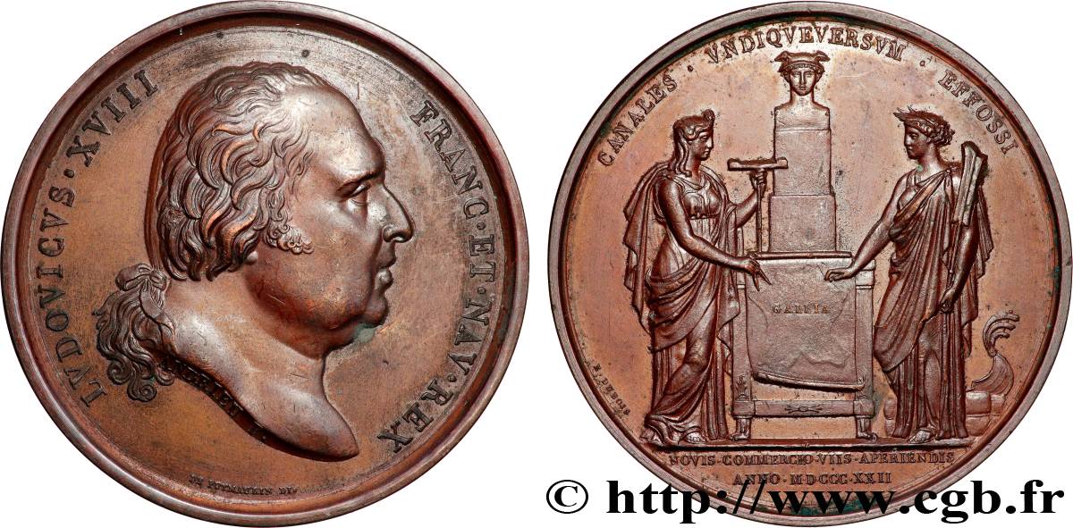 LOUIS XVIII Médaille, Creusement des canaux TTB+