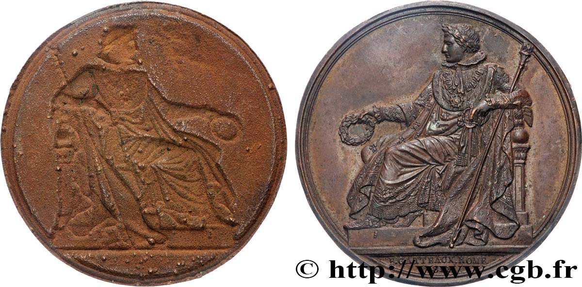 PREMIER EMPIRE Médaille, École française de Rome, tirage uniface du revers, Galvanoplastie TTB+
