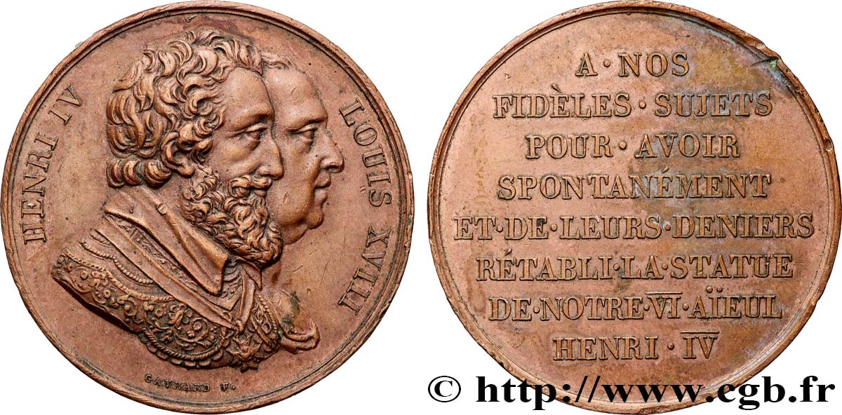 LOUIS XVIII Médaille, Rétablissement de la statue de Henri IV le 28 octobre 1817 TTB