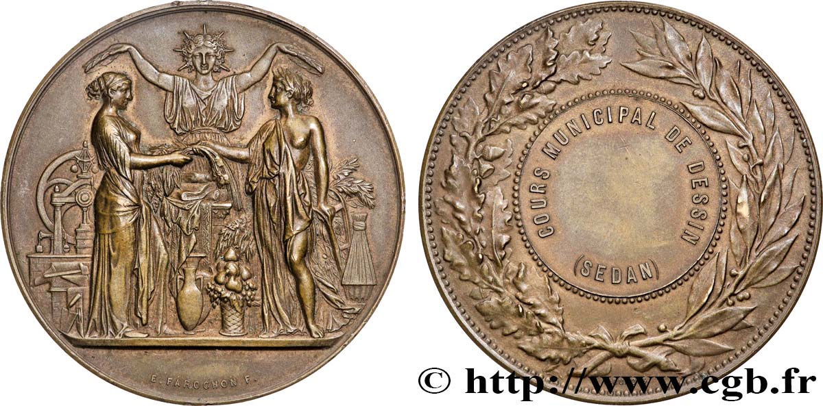 III REPUBLIC Médaille, Les Arts industriels, Cours municipal de dessin AU