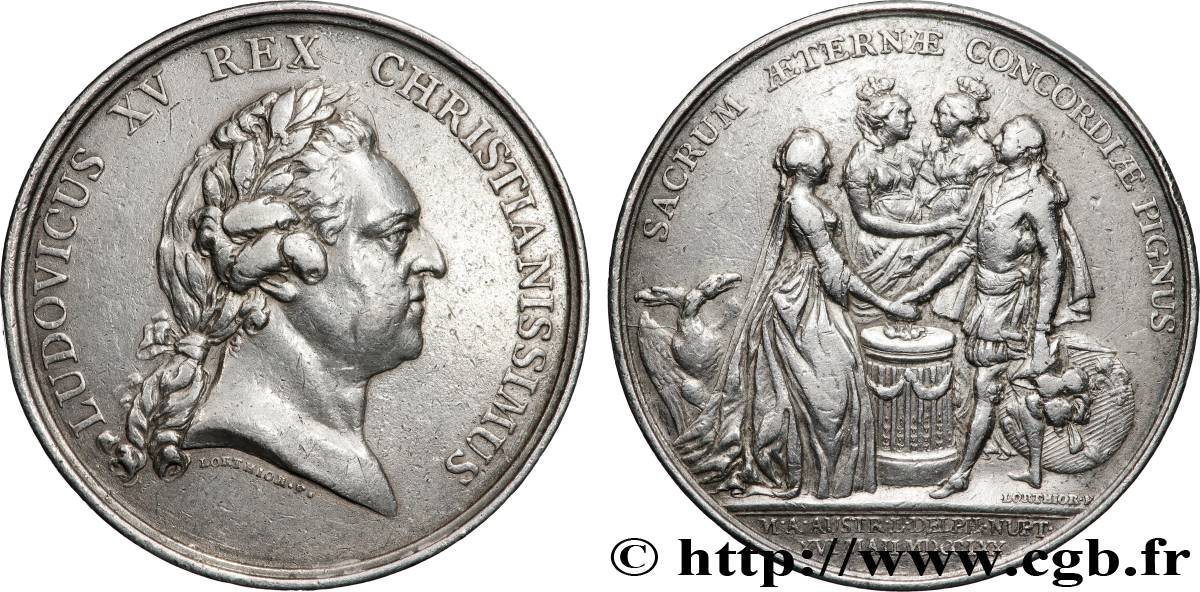 LOUIS XV DIT LE BIEN AIMÉ Médaille, Mariage du dauphin Louis et de l archiduchesse Marie-Antoinette TTB+/TTB