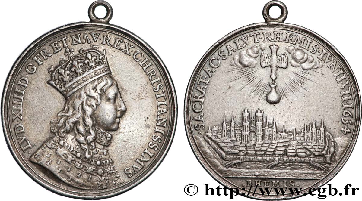 LOUIS XIV  THE SUN KING  Médaille, Sacre de Louis XIV, refrappe XF
