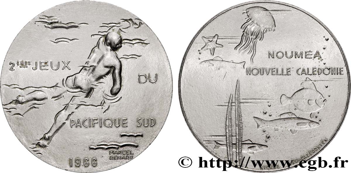 CINQUIÈME RÉPUBLIQUE Médaille, Le nageur, 2e jeux du Pacifique Sud SUP