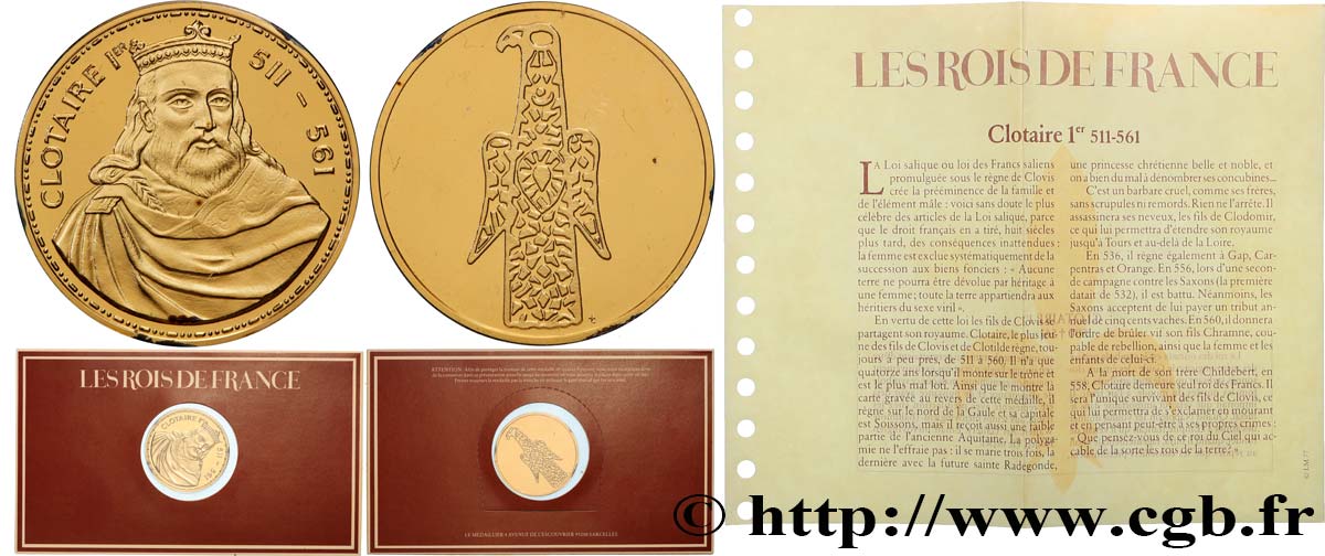 COLLECTION ROIS & REINES DE FRANCE Médaille, Clotaire Ier BE
