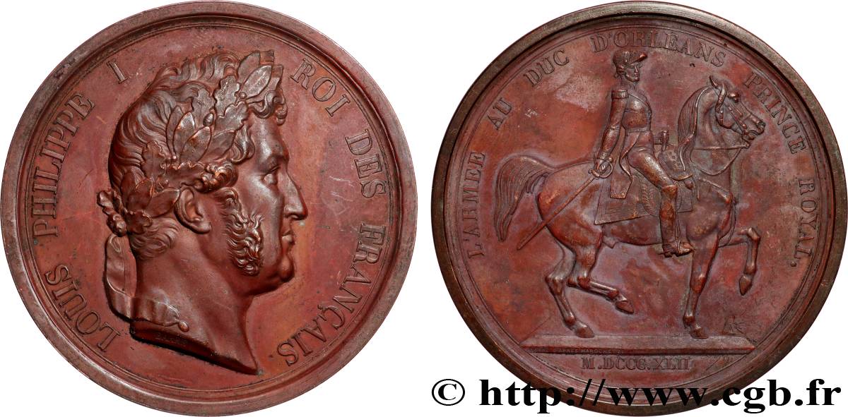 LOUIS-PHILIPPE Ier Médaille, L’armée au Duc d’Orléans, prince royal SUP