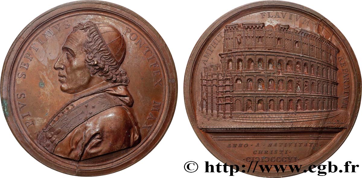 ITALY - PAPAL STATES - PIUS VII (Barnaba Chiaramonti) Médaille, Restauration du Colisée AU
