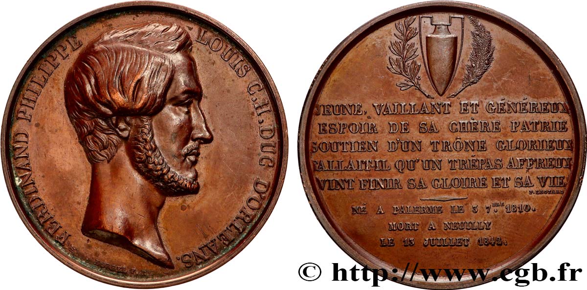 LOUIS-PHILIPPE Ier Médaille en mémoire de Ferdinand Philippe d’Orléans TTB+