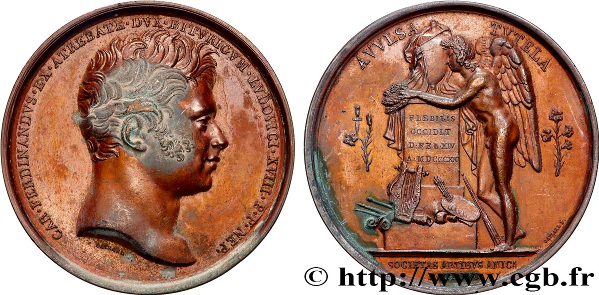 LUIGI XVIII Médaille, Société des arts, Mort du Duc de Berry BB/q.SPL