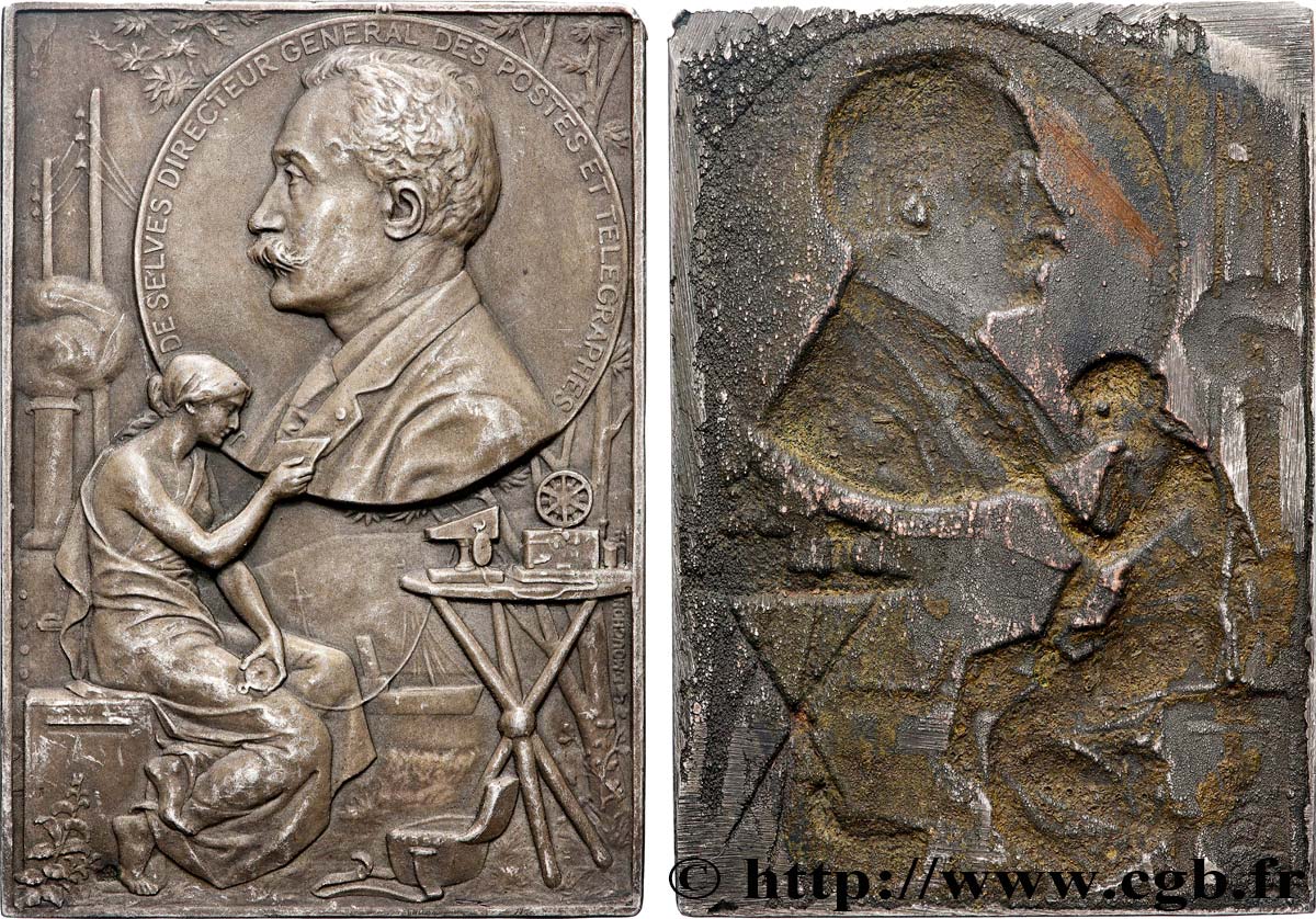TERCERA REPUBLICA FRANCESA Plaquette uniface, Directeur général des postes et télégraphes , galvanoplastie MBC+