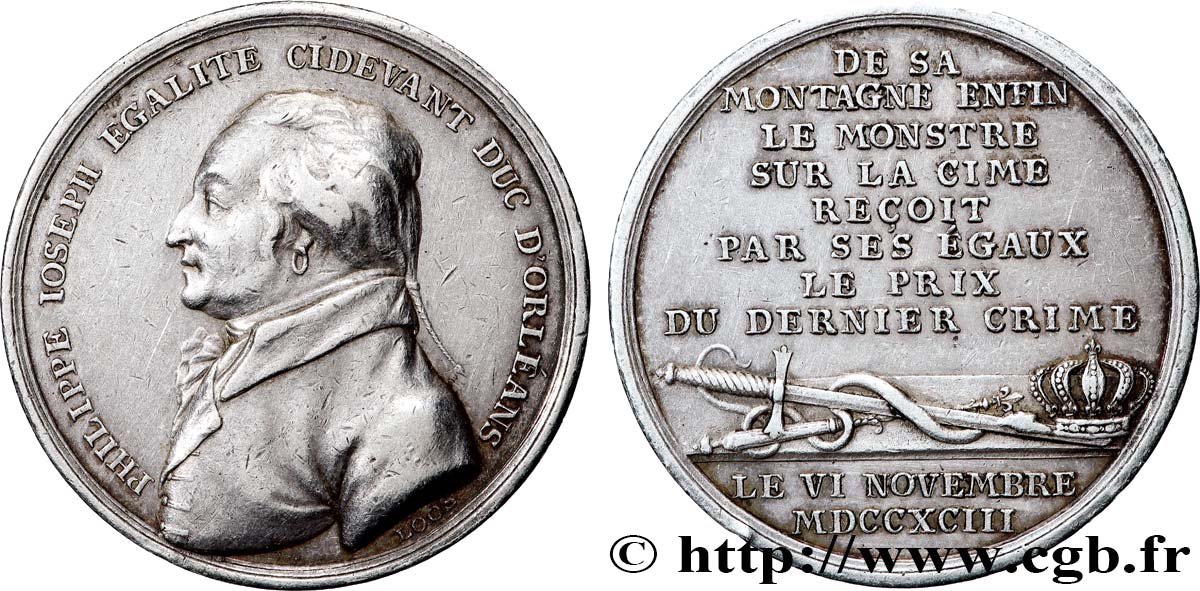 LOUIS PHILIPPE JOSEPH, DUC D ORLÉANS, dit PHILIPPE-ÉGALITÉ Médaille commémorant l’exécution de Philippe d’Orléans le 6 novembre 1793 TTB+