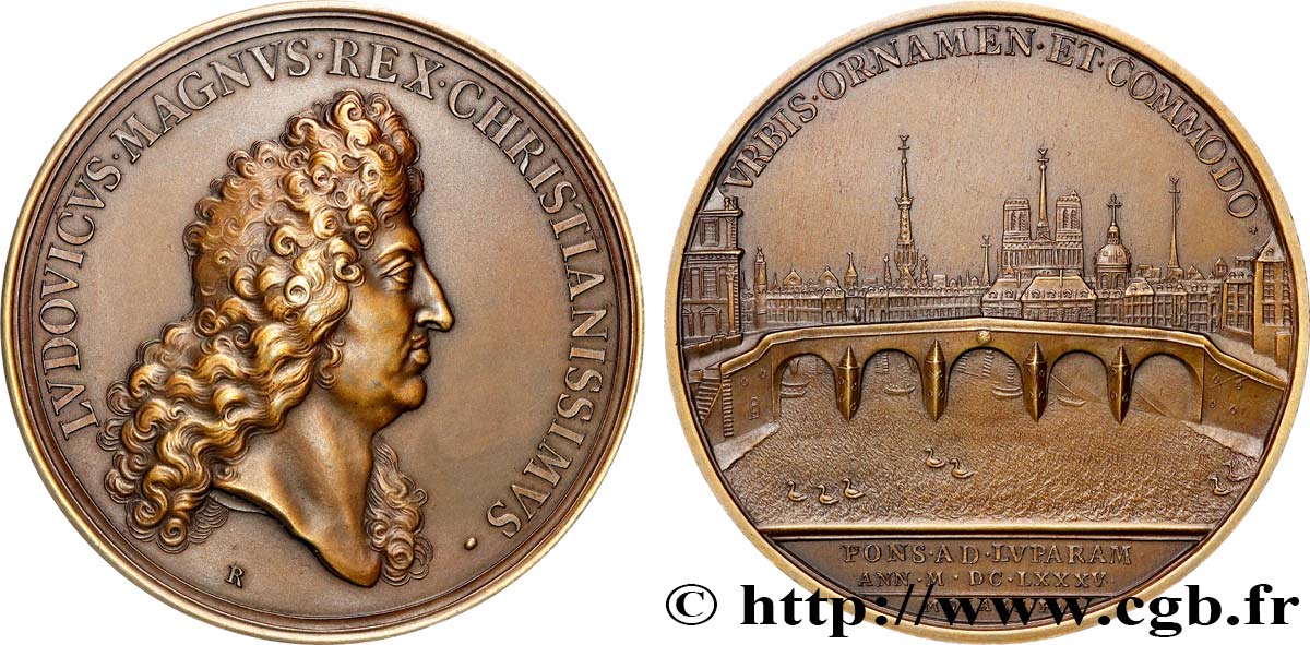 LOUIS XIV LE GRAND OU LE ROI SOLEIL Médaille, Le Pont Royal à Paris, refrappe SUP
