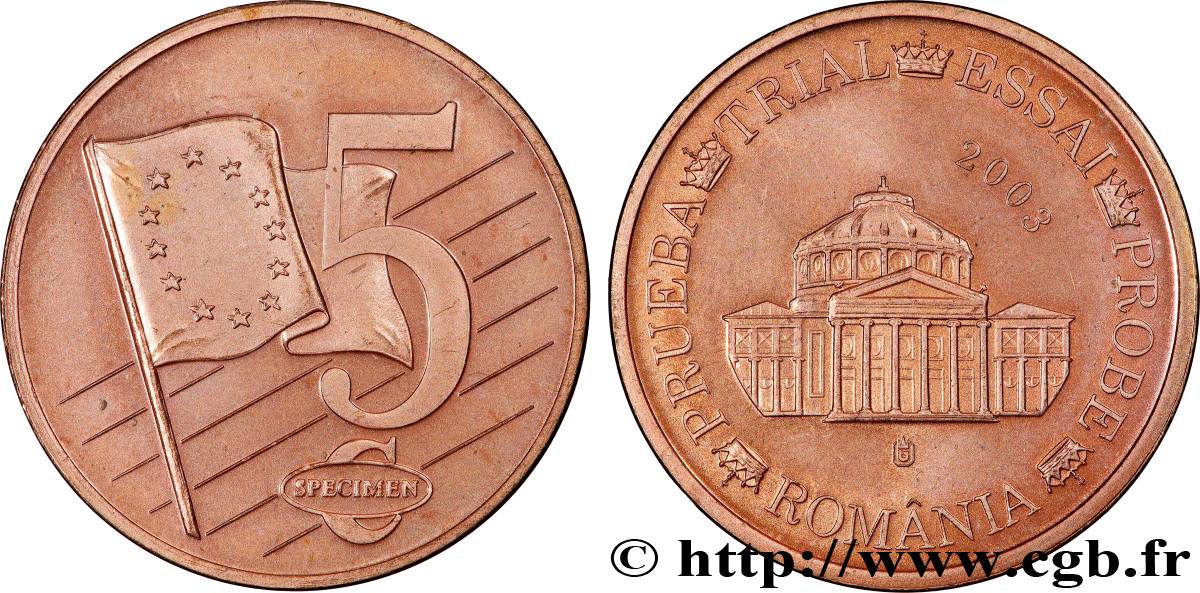 EUROPE Médaille, Spécimen 5 €uro, Roumanie TTB+
