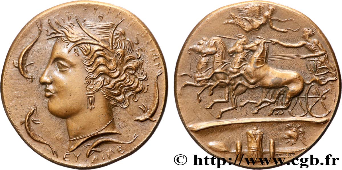 QUINTA REPUBBLICA FRANCESE Médaille, Reproduction du decadrachme de Syracuse signé par Euainetos SPL