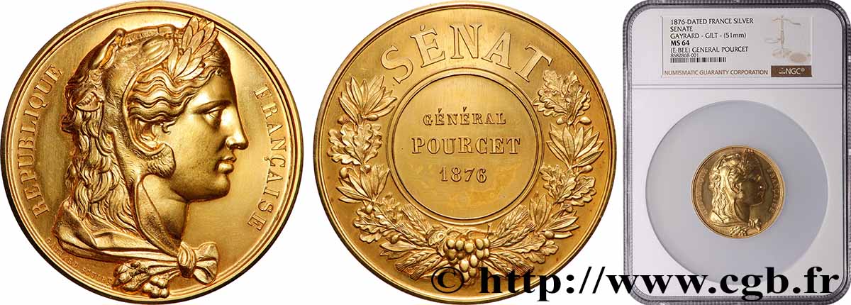 III REPUBLIC Médaille, Sénat, Général Joseph Auguste Jean Marie Pourcet, marquis d’Arnéguy MS64