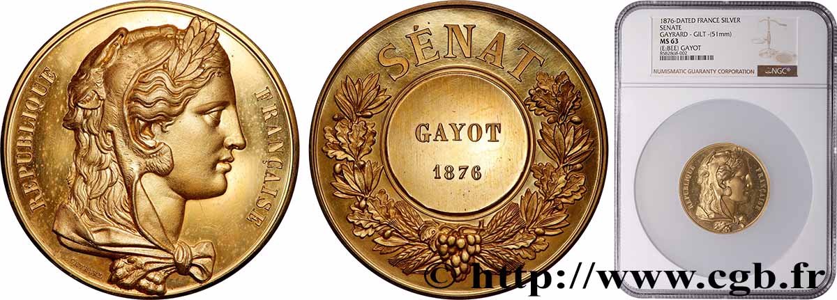 III REPUBLIC Médaille, Sénat, Amédée Gayot MS63
