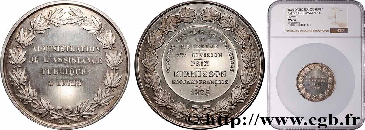 SECOND EMPIRE Médaille, Assistance Publique, témoignage de satisfaction MS64