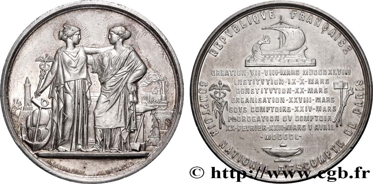 DEUXIÈME RÉPUBLIQUE Médaille, Comptoir national d’escompte TTB+/SUP