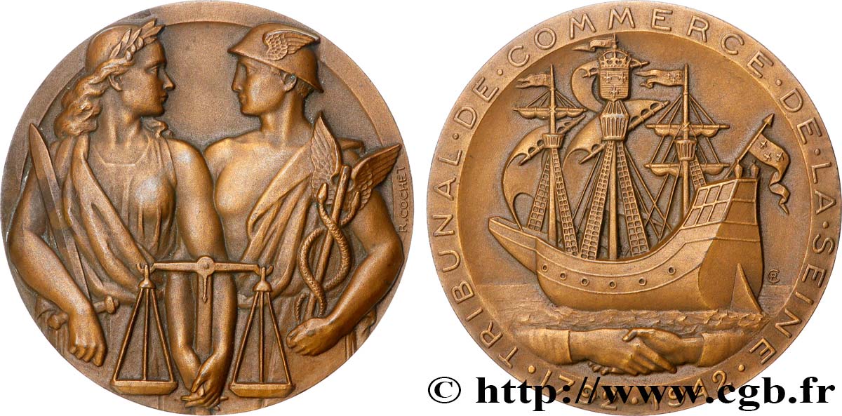 ETAT FRANÇAIS Médaille, 150e anniversaire du tribunal de commerce de la Seine AU