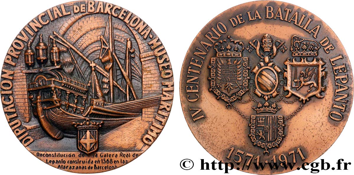 ESPAGNE Médaille, 4e centenaire de la Bataille de Lépante, Musée maritime de Barcelone SUP