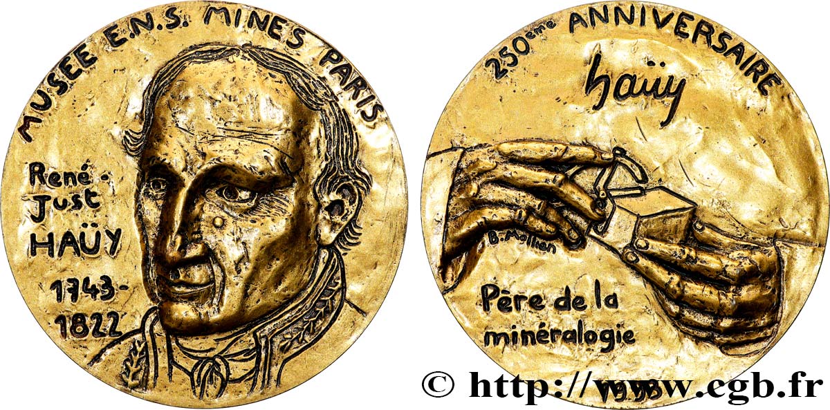 CINQUIÈME RÉPUBLIQUE Médaille, 250e anniversaire de René Just Haüy, Musée de Minéralogie de l’École des Mines SUP