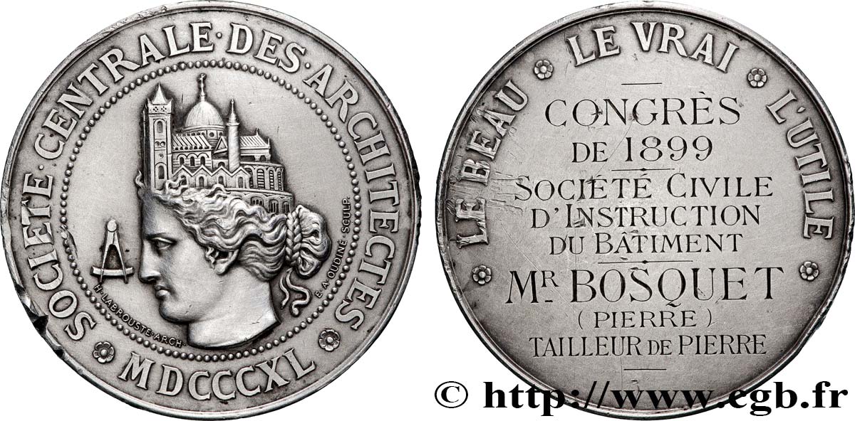 TROISIÈME RÉPUBLIQUE Médaille, Société centrale des architectes français TTB+/TTB