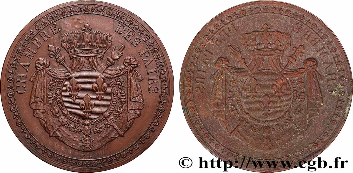 LUDWIG XVIII Médaille, Chambre des Pairs, tirage uniface VZ