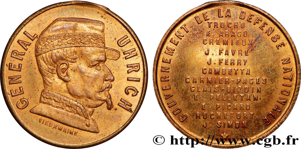 GUERRE DE 1870-1871 Médaille, Général Uhrich, Gouvernement de la défense nationale SS