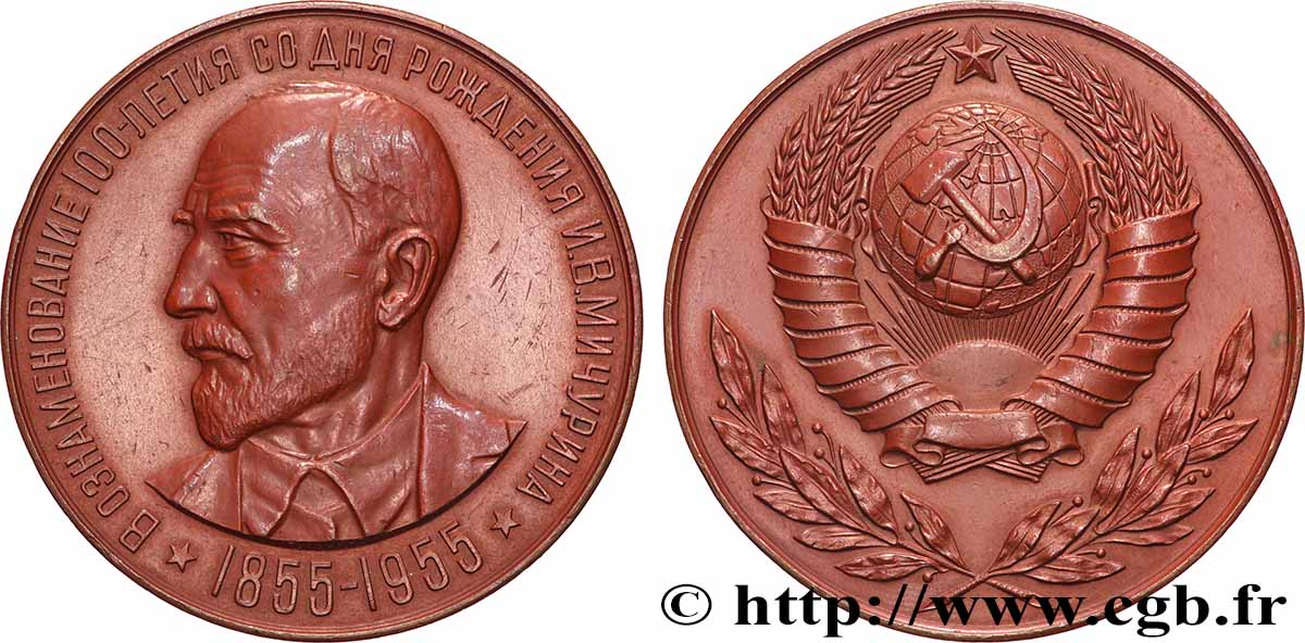 RUSSIE - UNION SOVIÉTIQUE Médaille, Centenaire de la naissance d’Ivan Mitchourine SUP