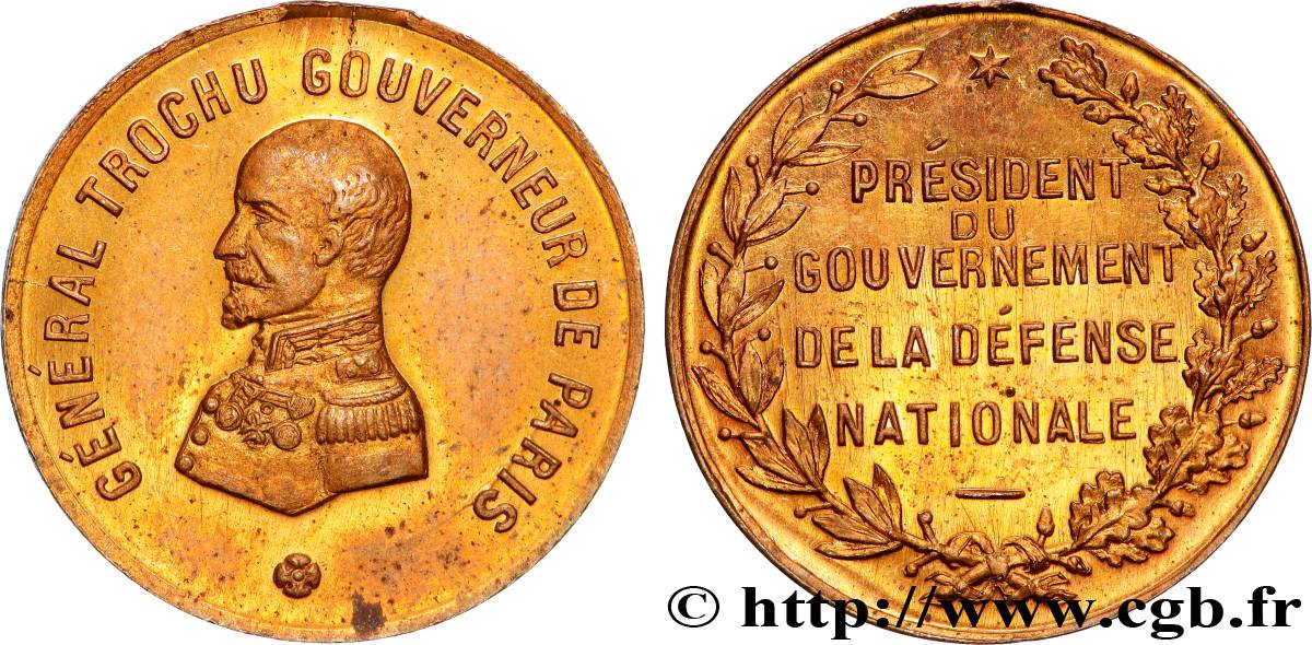 GOUVERNEMENT DE LA DÉFENSE NATIONALE Médaille, Général Trochu, Président du gouvernement de la défense fVZ