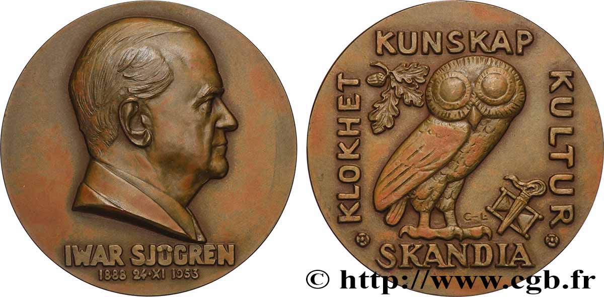 SUÈDE Médaille, Hommage à Iwar Sjögren TTB+