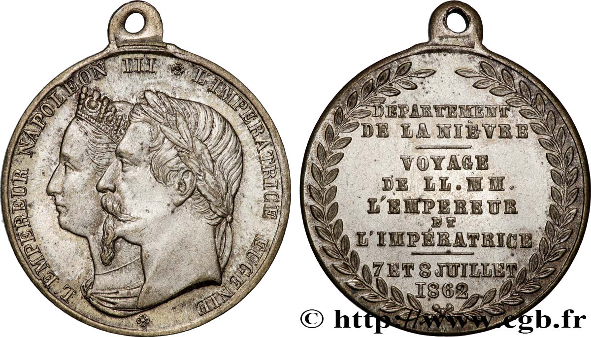 SECOND EMPIRE Médaillette, Voyage de l’empereur et l’impératrice, département de la Nièvre fVZ