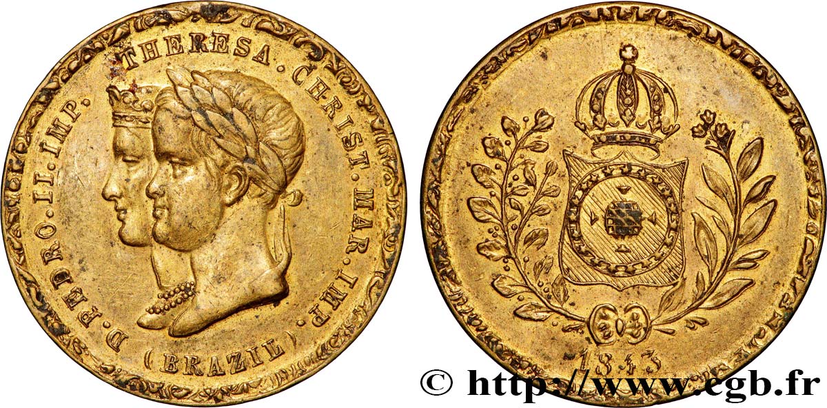 BRÉSIL - EMPIRE DU BRÉSIL - PIERRE II Médaille, Mariage de Pierre II de Brézil et Thérèse-Christine AU