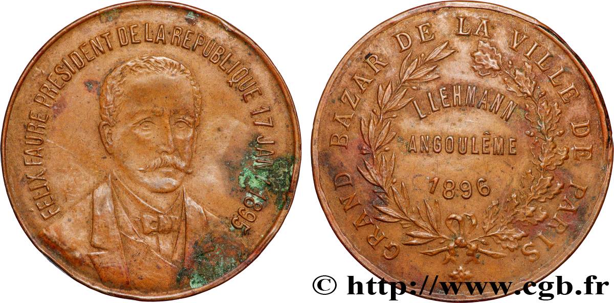 TROISIÈME RÉPUBLIQUE Médaillette, Félix Faure, Grand bazar de Paris TTB