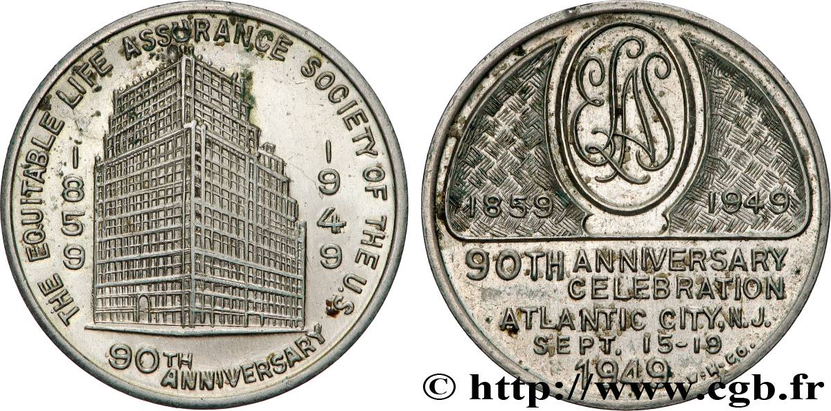 ASSURANCES Médaille, Célébration du 90e anniversaire, Equitable Life Assurance Society TTB+