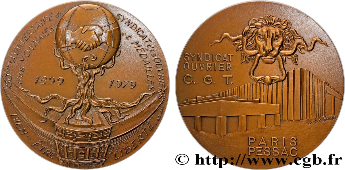 MONNAIE DE PARIS Médaille, 80e anniversaire du Syndicat des ouvriers des monnaies et des médailles MS