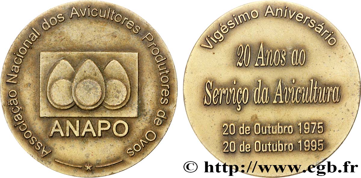 PORTUGAL Médaille, Association nationale des éleveurs de volailles et producteurs d’oeufs  TTB+