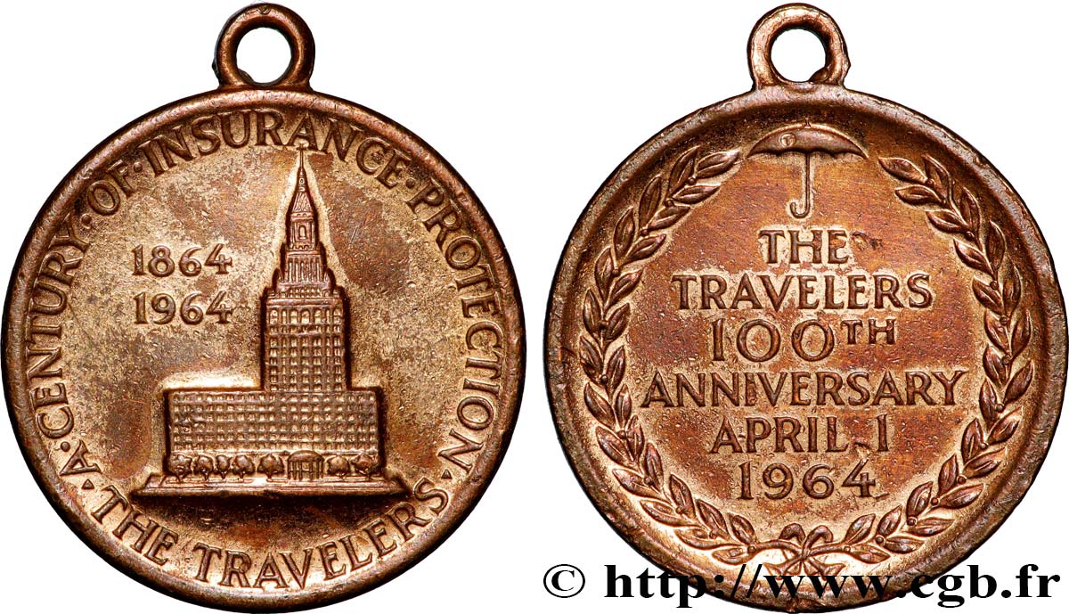 ÉTATS-UNIS D AMÉRIQUE Médaille, 100e anniversaire de The Travelers TTB+