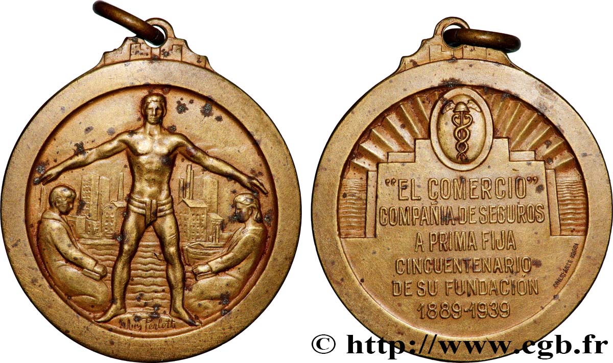 ASSURANCES Médaille, El comercio, Compagnie d’assurances, Cinquantenaire de fondation TTB+