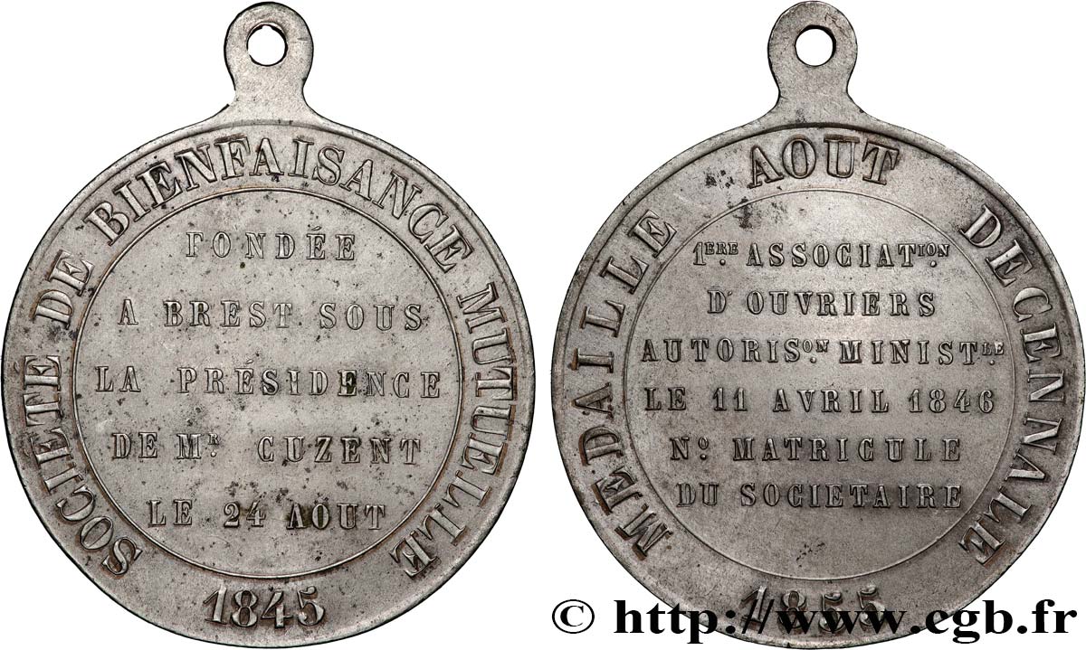 ASSURANCES Médaille, La Société de bienfaisance mutuelle (Brest) TTB+