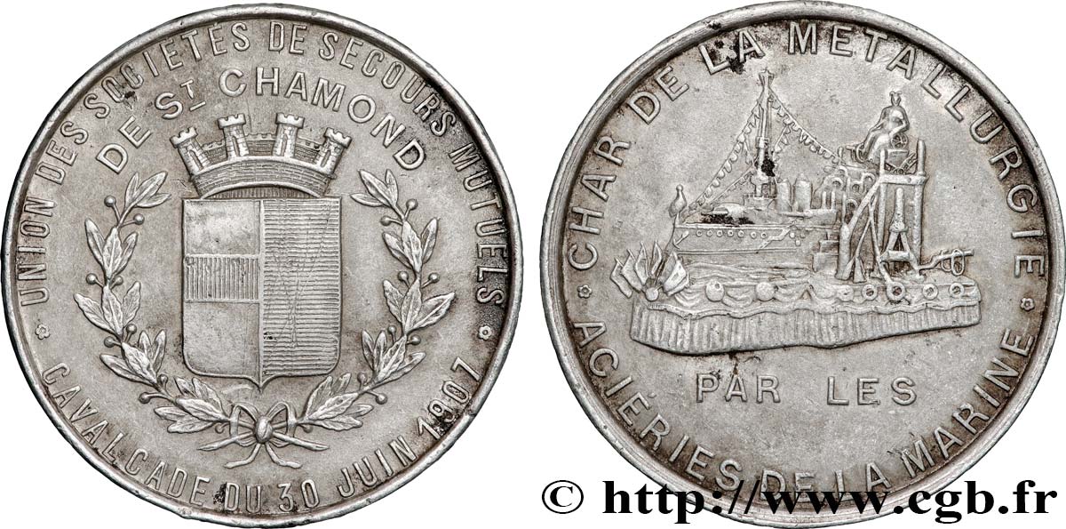 ASSURANCES Médaille, Cavalcade du 30 juin, char de la métallurgie XF
