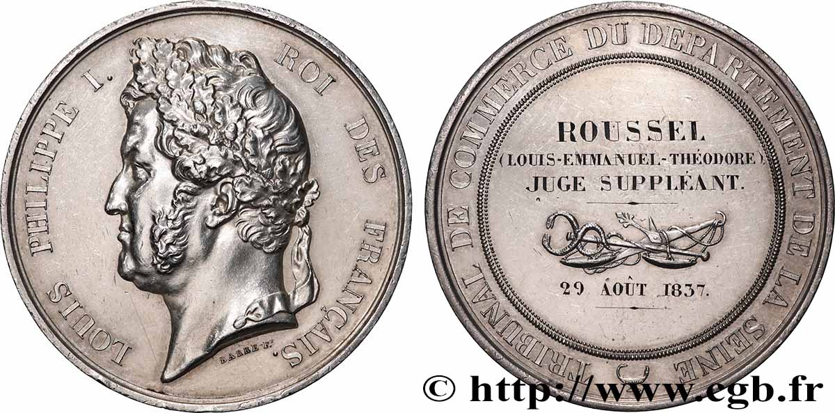 LOUIS-PHILIPPE Ier Médaille, Tribunal de commerce de la Seine, Juge Suppléant TTB+