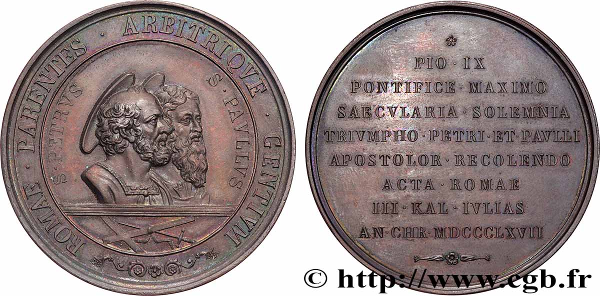 ITALIA - STATO PONTIFICIO - PIE IX (Giovanni Maria Mastai Ferretti) Médaille, Pour le triomphe de Saint Pierre et Saint Paul SPL