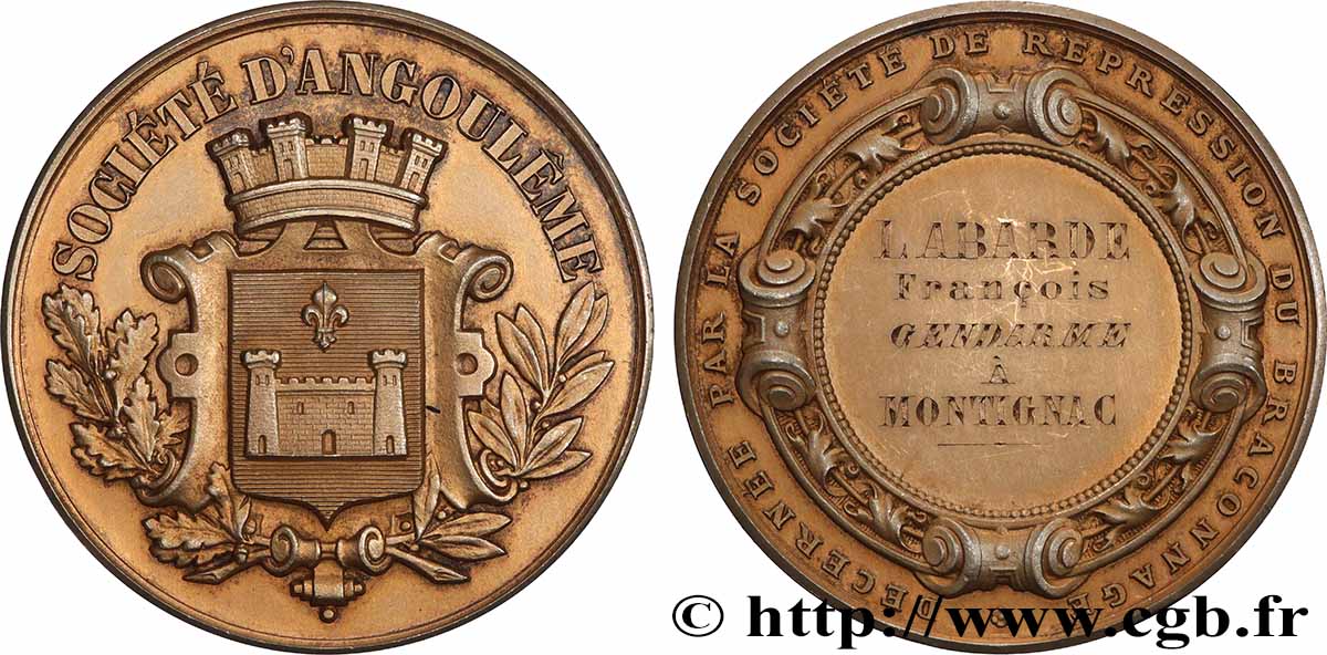 TROISIÈME RÉPUBLIQUE Médaille, Société de répression du braconnage SUP